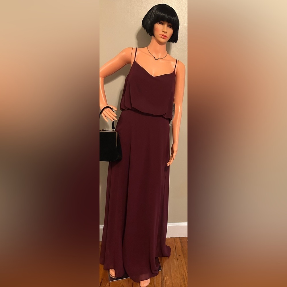 Bill Levkoff Wine Chiffon V-neck A-line Gown - Picture 2 of 9